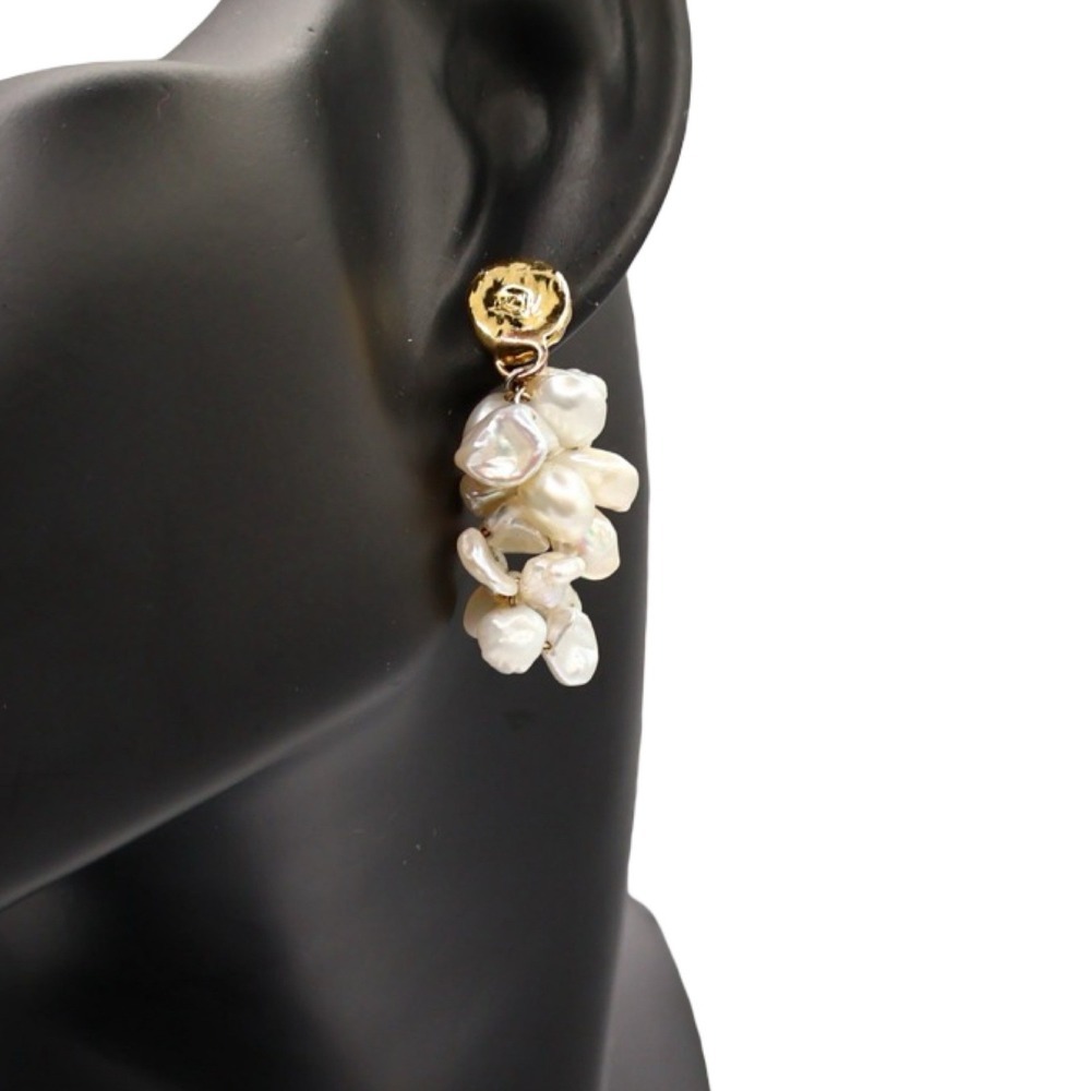 Lizzie Fortunato Maison Earrings White Freshwater Pearl Cluster Gold Drop